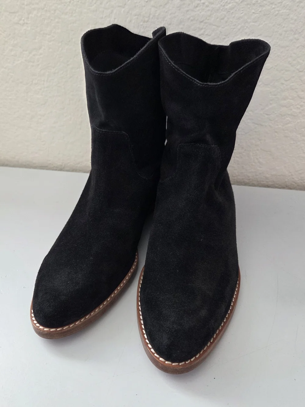 Vince Black Suede Ankle Boots - Pointed Toe Western Style